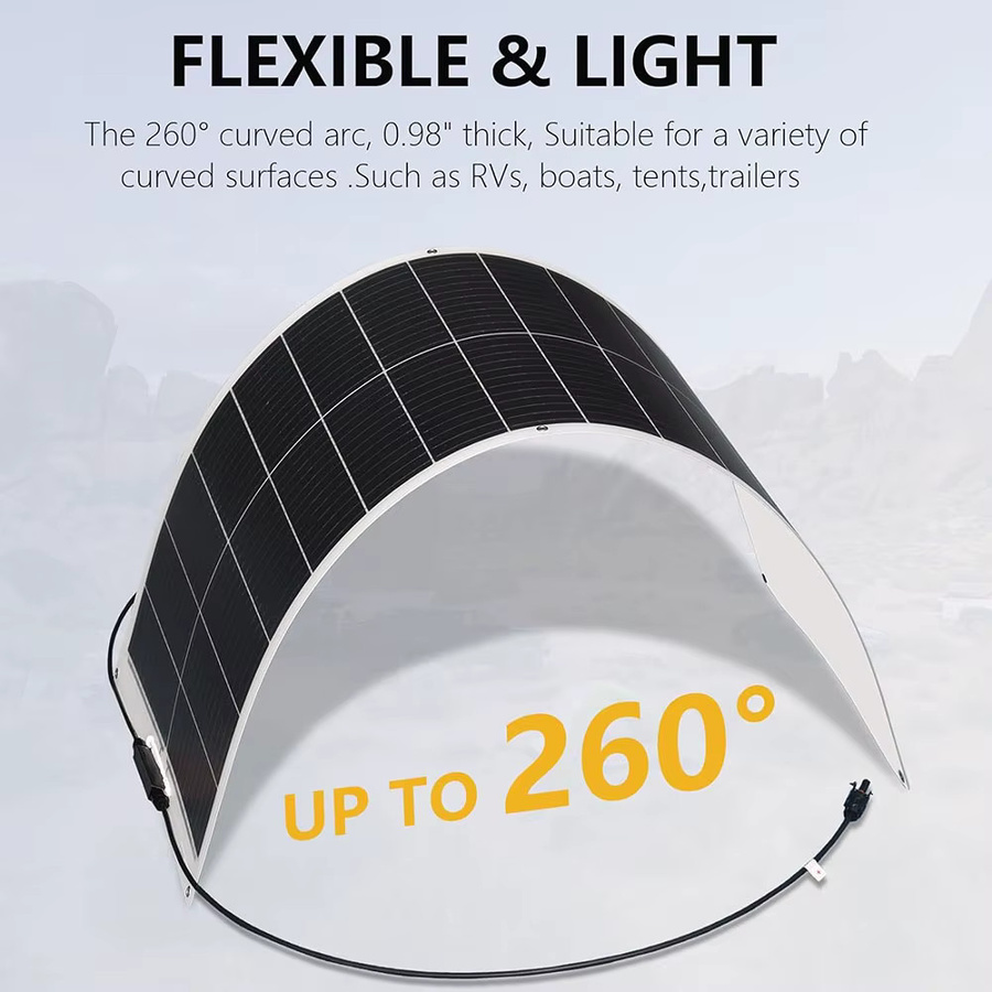 xinpuguang Flexibles Solarpanel 100W, IP68 Wasserdicht, Farbe: Schwarz - Bild 3