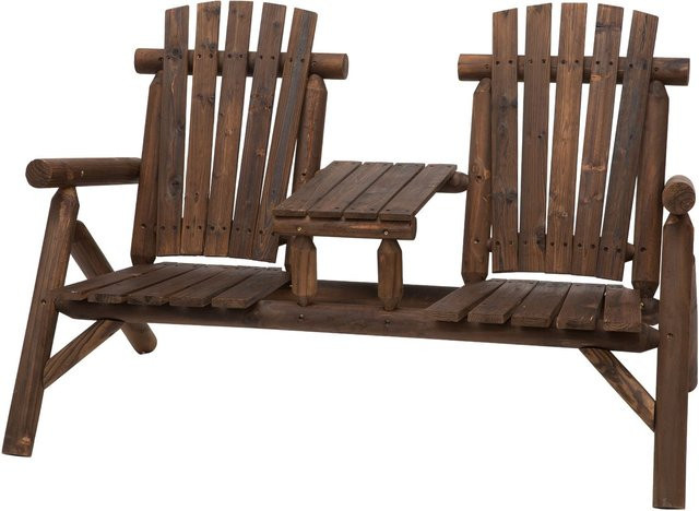 Outsunny Gartenbank für 2 Personen aus Massivholz mit Zwischentisch im Landhausstil, braun, B/H/T: 156 x 95 x 83 cm - Bild 2