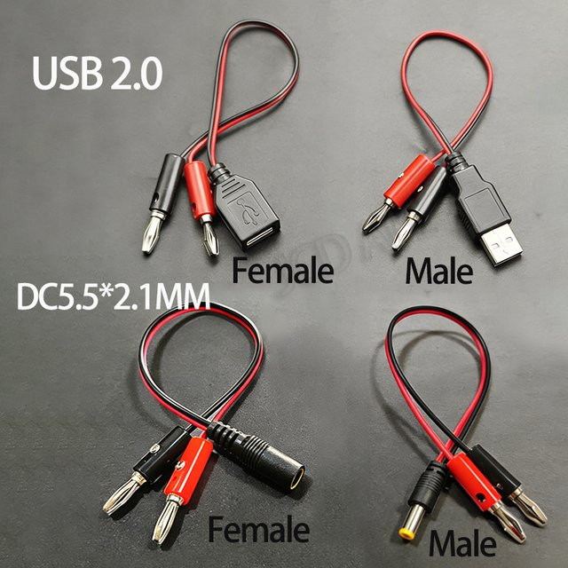 JCD Stromtestleitung USB 2.0 auf 4 mm Bananenstecker Konvertierungsleitung mit männlichen und weiblichen Steckern in Schwarz - Bild 1