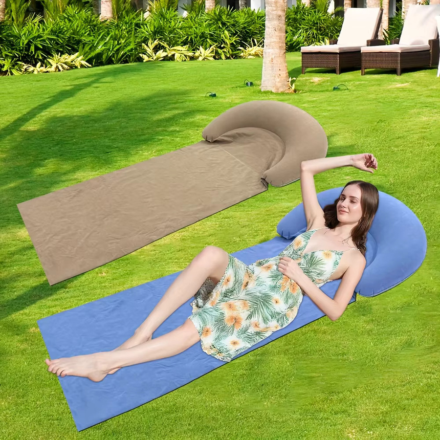 LIUSHADUOLA Strandmatte mit aufblasbarer Kopfstütze in Grau für Camping und Picknick - Bild 4