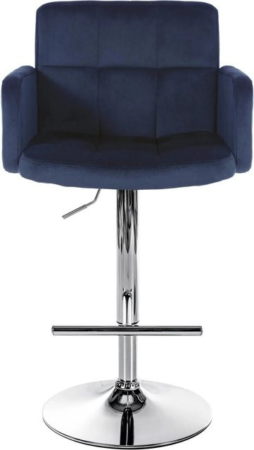 DELUKE 2er Set Barhocker SUTUN aus Samt in Blau, höhenverstellbare Barstühle mit Lehne und 360 Grad Drehbarkeit, B/T/H: 60 x 56 x 93 cm - Bild 1