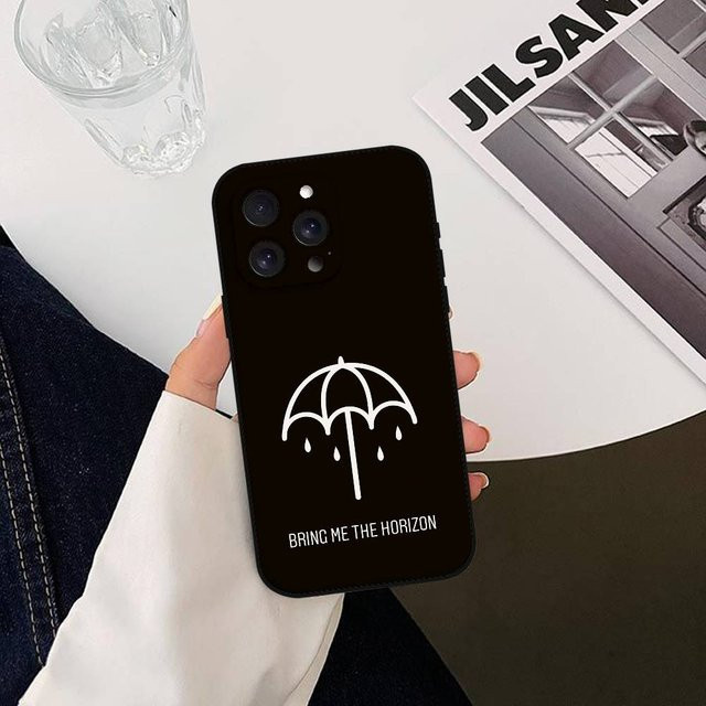 Binchi Health Electronics Silikon Handyhülle im Bring Me The Horizons BMTH Design für iPhone 17 16 15 14 13 12 11 Pro Max Mini X Xs XR in Schwarz - Bild 1