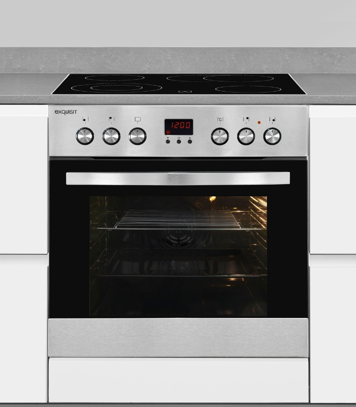 Exquisit EHE5185-1.3 Herd-Set in Schwarz/Silber mit Glaskeramik-Kochfeld und Einbaubackofen, B/T/H: 59,5 x 59,5 x 59,5 cm - Bild 3