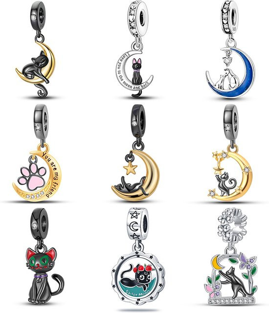Qikaola Armband & Armreif, 925 Silber, Mond Schwarze Katze, Damen - Bild 1