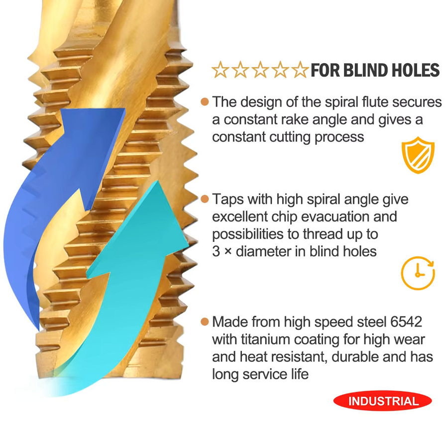 XCAN 4/5-teiliges HSS Spiral-Gewindebohrer-Set Titanbeschichtet in Gold, Metrische Gewindebohrer Rechtshändig M3 M4 M5 M6 M8 - Bild 2