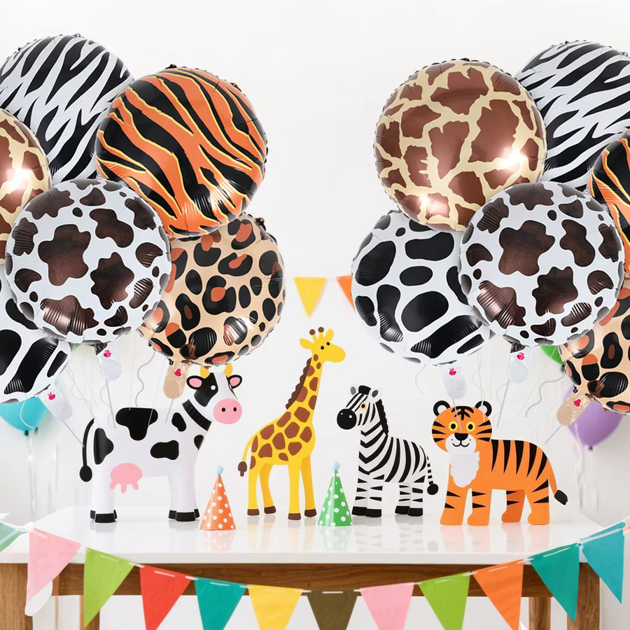 PATIMATE Safari Luftballons mit Tierprint für deine Geburtstagsdeko, Multicolor Aluminiumfolienballons mit Leopard, Tiger, Zebra und Giraffe Motiv - Bild 4