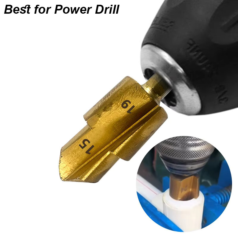 atooltour 3-Schneiden-PPR-Stufenbohrer in Gold für PVC-Wasserrohre zur Erweiterung und Reparatur von Rohrverbindungen, Winkelstücken und T-Stücken - Bild 3