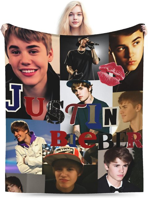Pappel-Sänger Justin Bieber Weihnachtliche Plüschdecke für Kinder, Weiche Fleece-Decke in Mehrfarbig, B/H: 101,6 x 127 cm - Bild 1