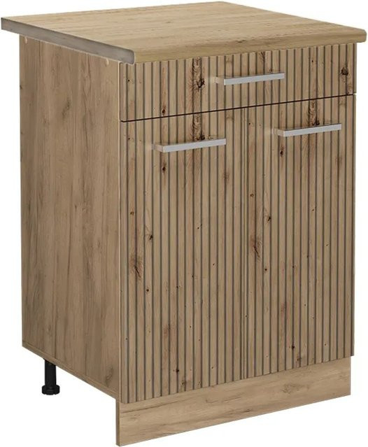 Vicco Küchenunterschrank R-Line Artisan-Eiche in Eiche/Goldkraft mit Schubladen und Türen, B: 60 cm, H: 81,6 cm, T: 60 cm - Bild 1