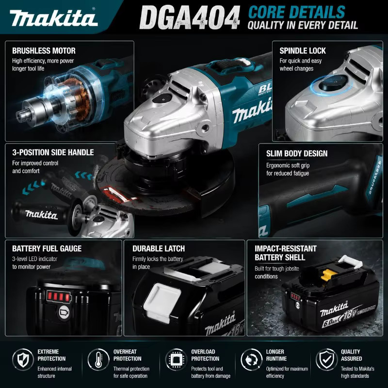 Makita DGA404 Bürstenloser Elektrischer Winkelschleifer 125mm 18V LXT mit Akku - Bild 4