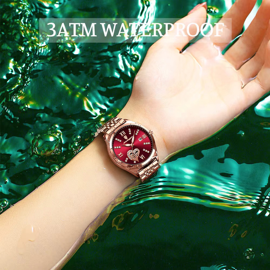 POEDAGAR Armbanduhr Damen, Quarz, Edelstahl, Roségold, Datum, Wasserdicht - Bild 2