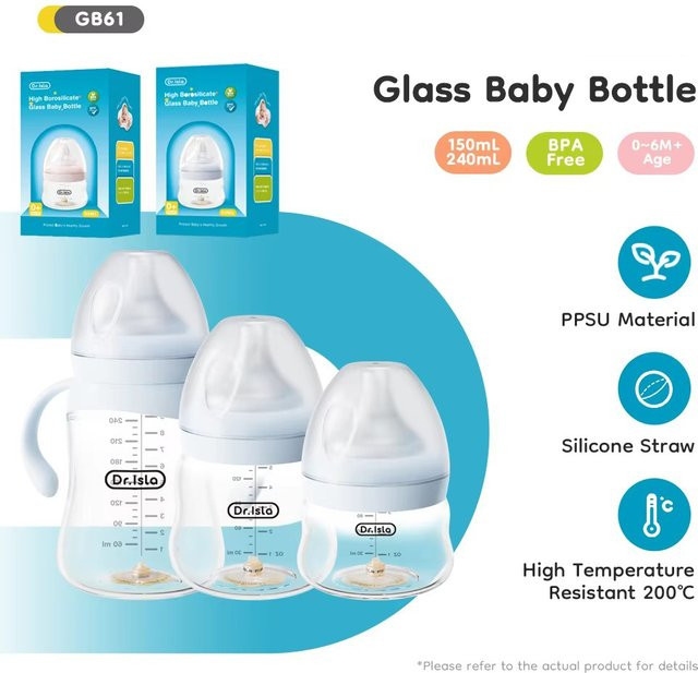 MAMIJOY Baby-Glasflasche aus Borosilikatglas mit Anti-Colic-Ventil und Skala, transparent/blau, 80 ml - Bild 1