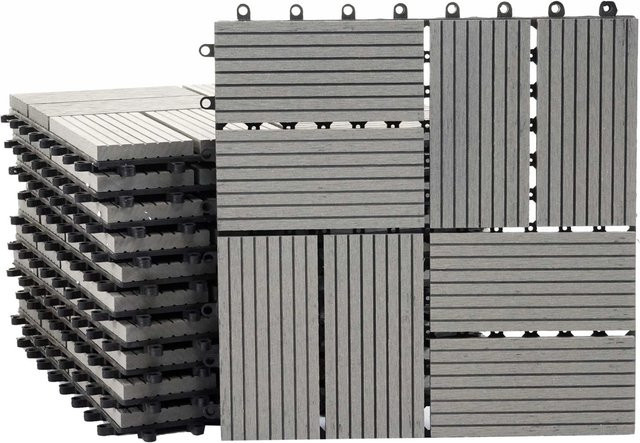 MCW WPC Bodenfliese Sarthe Holzoptik für Balkon und Terrasse, Grau, 11 Stück, B/T: 30 x 30 cm - Bild 1