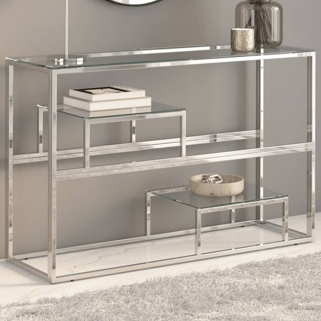 vidaXL Konsolentisch aus Edelstahl und Glas in Silber, B/T/H: 70 x 35 x 35 cm - Bild 2