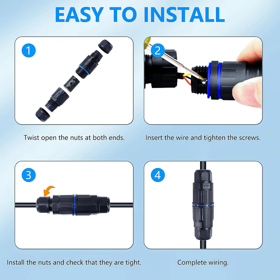 AOKIN 10er Set IP68 2Pin Wasserdichte Gerade Stecker für elektrische Kabel und Outdoor-Anwendungen in Schwarz - Bild 3