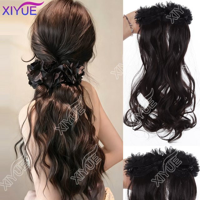 XIYUE Clip-in-Haarschwanzverlängerung, synthetisch, schwarz, gewellt - Bild 1