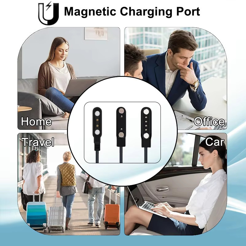 Magnetisches USB Smartwatch-Ladekabel in Schwarz mit 2-Pin 2,5mm, 2-Pin 4,0mm, 2-Pin 7,62mm oder 4-Pin 7,62mm Anschlussoptionen - Bild 2