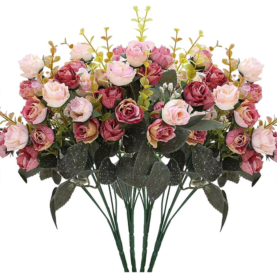 2/4 Stück künstliche Seidenrosen in Weiß und Pink für Hochzeitsdekoration, Weihnachtskränze und florale Raumgestaltung - Bild 2