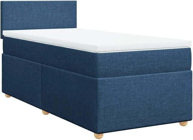 vidaXL Boxspringbett Hybrid mit Matratze und Taschenfedern, Blau, B/T: 90 x 200 cm - Bild 1