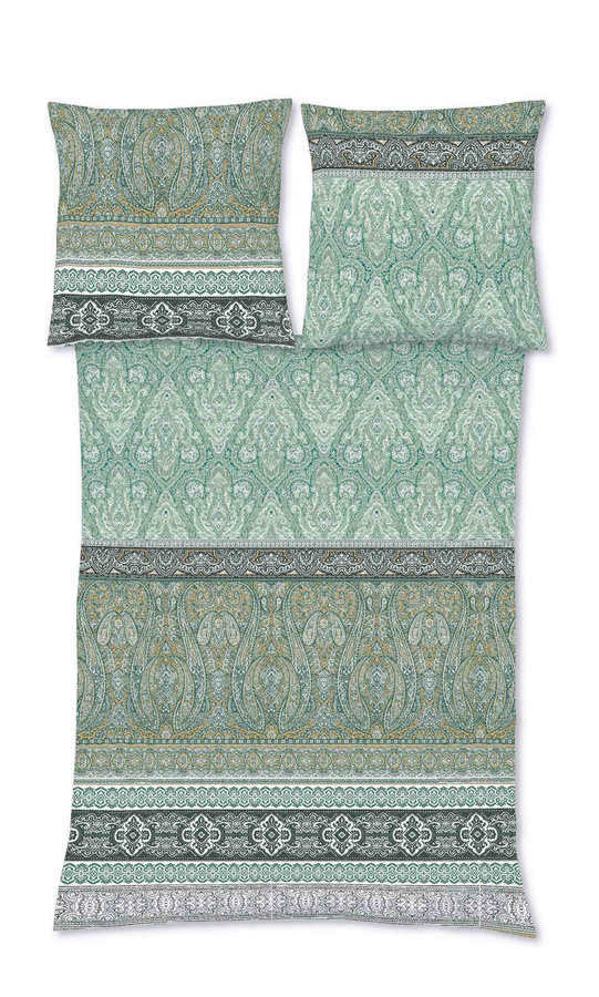 Fleuresse Mako-Satin Bettwäsche Set mit Paisley-Ornamente in Grün, B/H: 155 x 220 cm und 80 x 80 cm - Bild 1