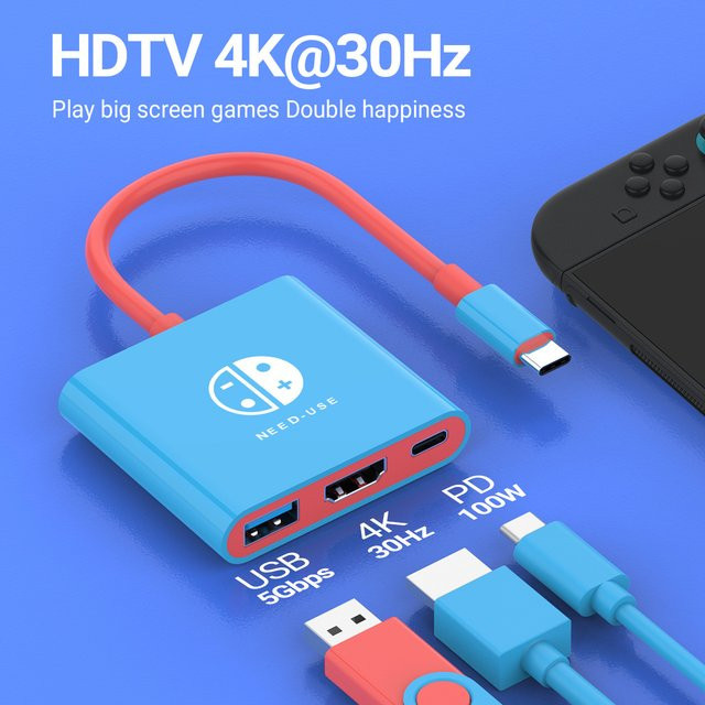 Gopala 3-in-1 USB-C Hub Dockingstation in Blau mit HDMI 4K UHD, USB 3.0 und PD 100W Schnellladefunktion für MacBook, Laptop und Smartphone - Bild 1