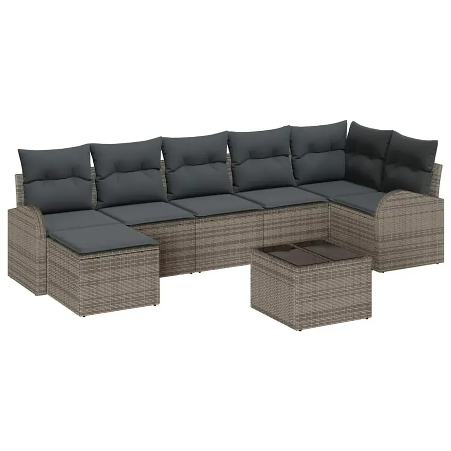 vidaXL Garten-Sofa-Set aus Polyrattan in Grau, 8-teiliges L-Shape Lounge-Set mit Kissen, Ottoman und Couchtisch, wetterfest und UV-beständig - Bild 2