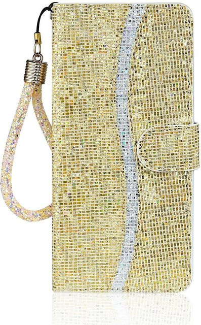 Biencaso Bling Glitzer Geldbörse Handyhülle mit Klappfunktion für Samsung Galaxy A-Serie und S24 in Gold - Bild 1