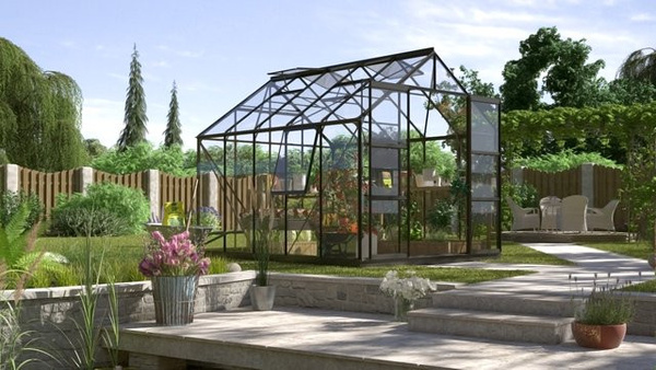 Vitavia Gewächshaus Jupiter 8300 in Schwarz mit 8,3 m² Fläche und 3 mm ESG Sicherheitsglas