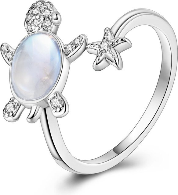 Offener Ring Kupfer, Schildkröte Seestern, Opal Zirkonia, Damen - Bild 1
