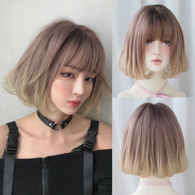 7JHH WIGS Perücke, kurz, glatt, rosa-blond, Damen, synthetisch - Bild 1