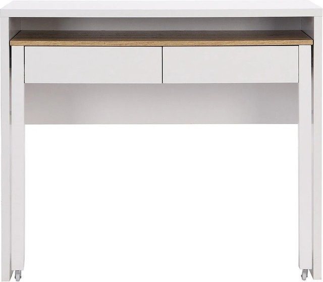 Loavia Konsolenschreibtisch aus Holz in Naturfarben Hell und Weiß, erweiterbar, Breite: 100 cm - Bild 1