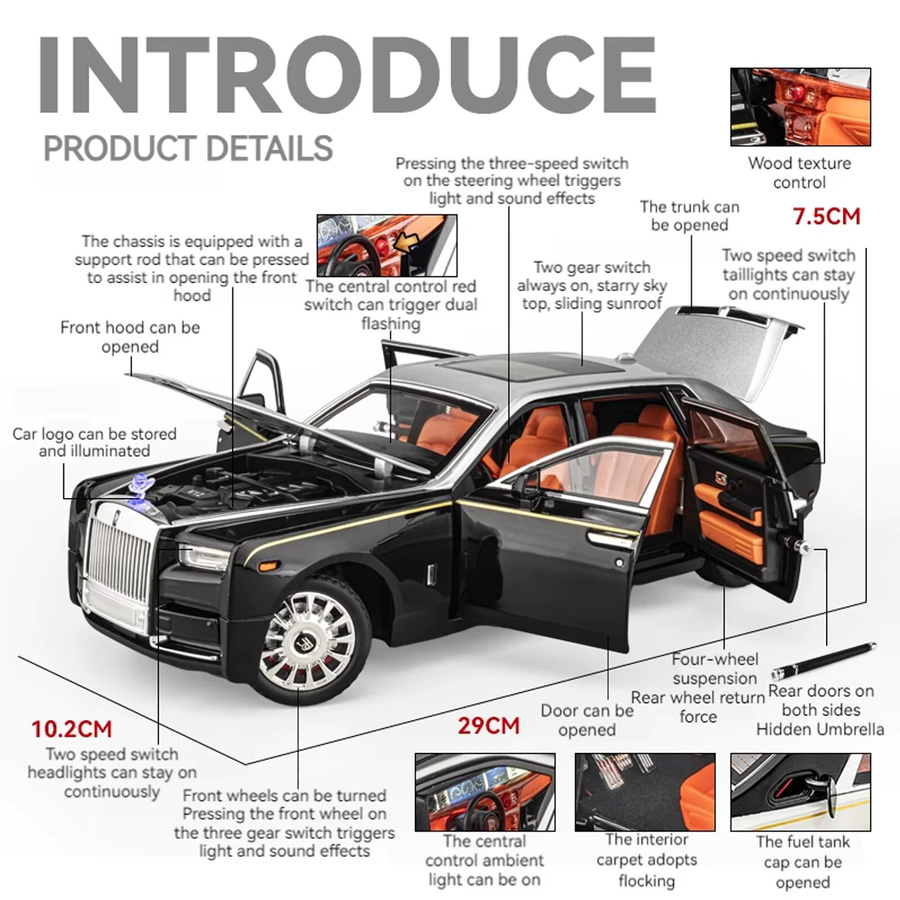Rolls-Royce Phantom Modellauto, 1:18, Zinklegierung, mit Ton und Licht - Bild 3