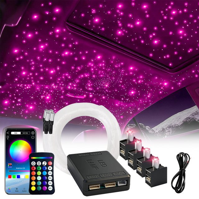 VASTFIRE Sternenhimmel-Atmosphärenlicht Set mit RGBW LED und APP-Steuerung, 16W Glasfaser-Deckenbeleuchtungs-Kit für dein Auto, Multicolour - Bild 1