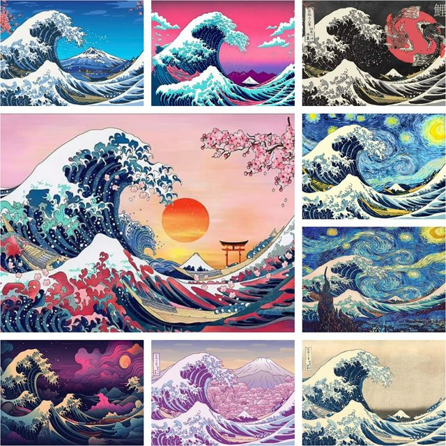 Kayou DIY Diamant-Malerei-Set Japanische Große Welle Landschaftsmosaik in Multicolour, B/H: 40 x 30 cm - Bild 1