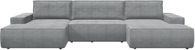 Vente-unique Schlafsofa Amelia in Hellgrau mit Cord-Bezug - Bild 1
