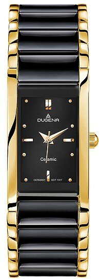 Dugena Armbanduhr Damen, Keramik, Edelstahl, Schwarz, Quarz, Eckig - Bild 1