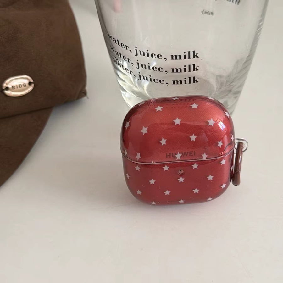 Stoßfeste Schutzhülle für Huawei FreeBuds 7i 6i 5i SE3 FreeClip 2 in Rot Transparent mit silbernen Sternen - Bild 2