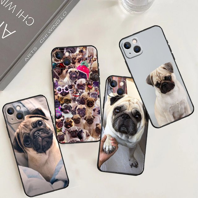 Handyhülle mit süßem Mops-Motiv für Apple iPhone 11 12 13 14 15 16 Pro Max und andere Modelle, Multicolor - Bild 1