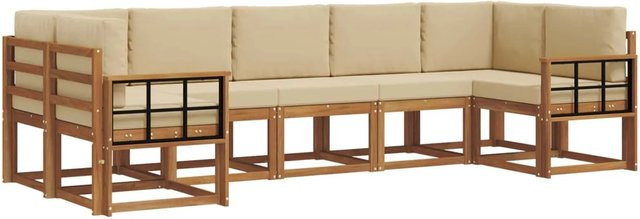 vidaXL Outdoor-Sofagarnitur 7-teilig aus Akazienholz mit Kissen in Natur und Beige - Bild 1