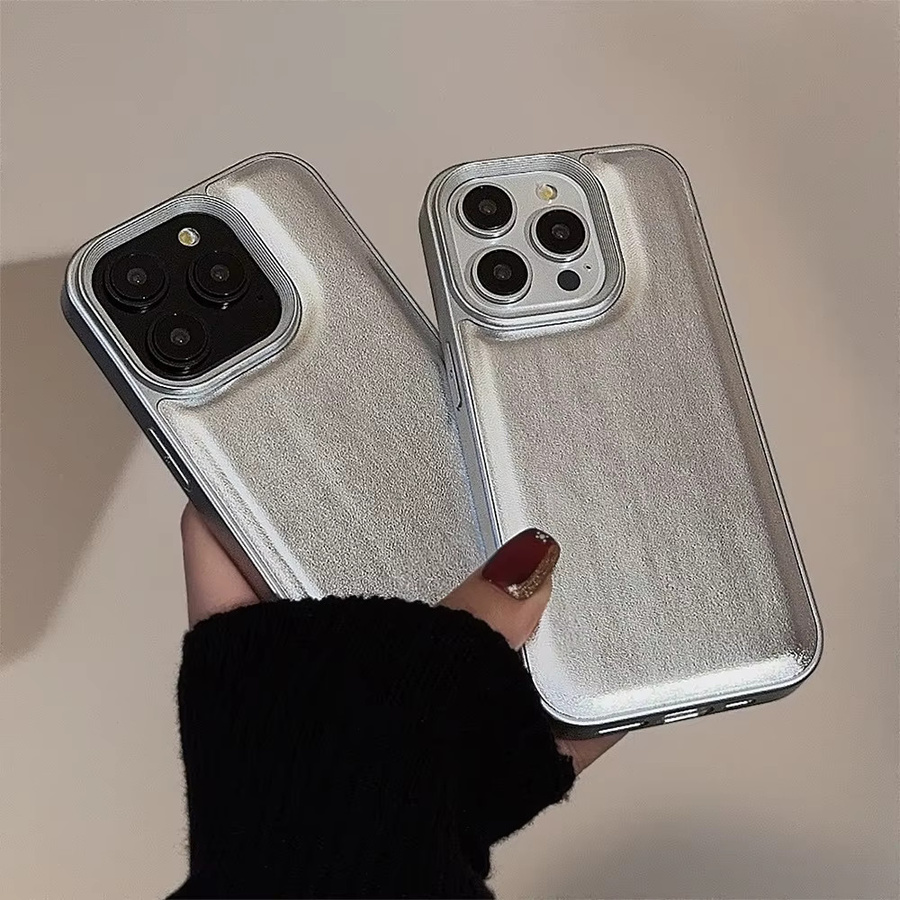 Silberne Leder-Textur Handyhülle für Apple iPhone Pro Max, stoßfeste Schutzhülle - Bild 2
