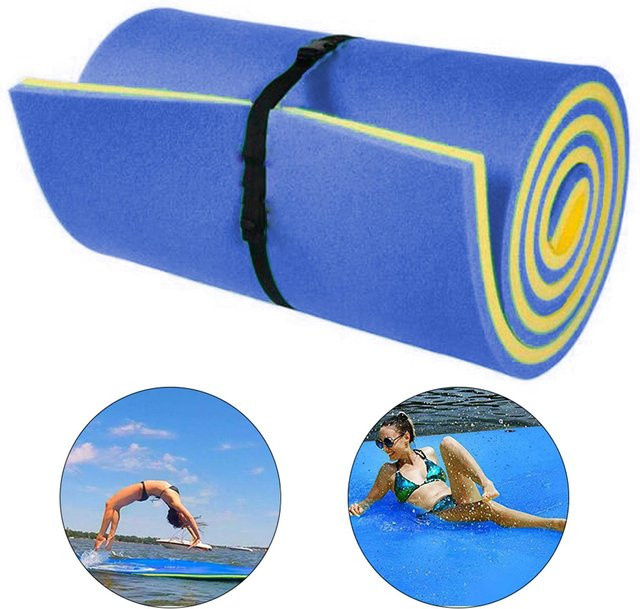 Perfeclan 2-lagige schwimmende Wassermatte als robuste Pool-Luftmatratze in Blau und Gelb - Bild 1