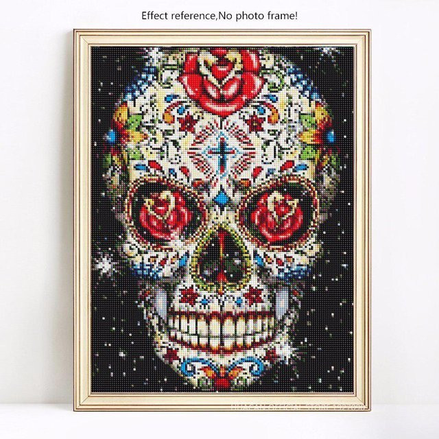 FIYO Diamant-Malerei mit runden Steinen Totenkopf Cartoon-Diamant-Stickerei Halloween Hobby- und Bastelbild, Mehrfarbig, B: 40 cm, H: 50 cm - Bild 1
