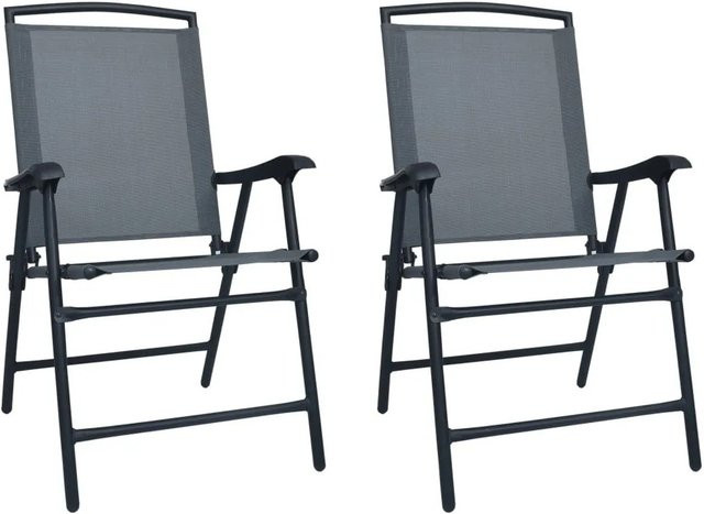 Furnicato Klappbare Gartenstühle aus Textilene und Stahl, 2er Set, Grau, B/T/H: 59 x 62 x 93 cm, Höhe: 110 cm - Bild 1