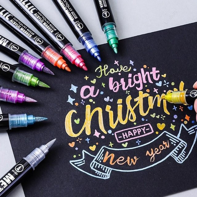 Languo Acrylmarker Set mit zwei Spitzen, Metallic-Markierungsstifte in Multicolour für Doodle und kreative Gestaltung - Bild 1