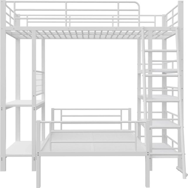KOMHTOM Etagenbett mit Zwischengeschoss und Staufächern aus Metall in Weiß, B/T/H: 90 x 200 x 180 cm - Bild 1