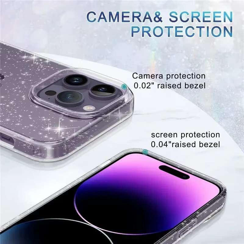 Glitzernde iPhone Hülle in Transparent mit Bling-Effekt für iPhone 16 15 14 13 12 11 Pro Max Plus Modelle - Bild 3