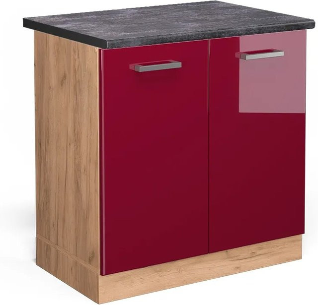 Vicco Spülenunterschrank R-Line in Bordeaux Hochglanz und Goldkraft Eiche mit Anthrazit, B/T/H: 80 x 60 x 81,6 cm - Bild 1