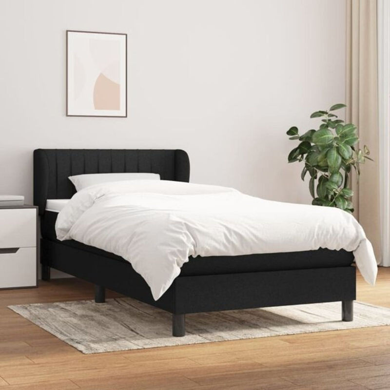 vidaxl Boxspringbett mit Matratze in Schwarz aus Stoff und Massivholz, B/T/H: 90 x 200 x 93 cm - Bild 1