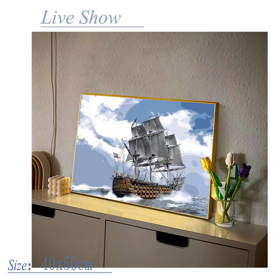 PhotoCustom Malen nach Zahlen für Erwachsene Meereslandschaft Acryl Wanddekoration DIY Set - Bild 3