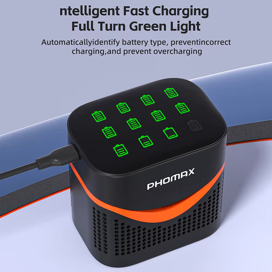 PHOMAX 12-Slot LCD Schnellladegerät mit wiederaufladbaren AA 4200mWh und AAA 1110mWh Lithium-Batterien in Schwarz - Bild 3